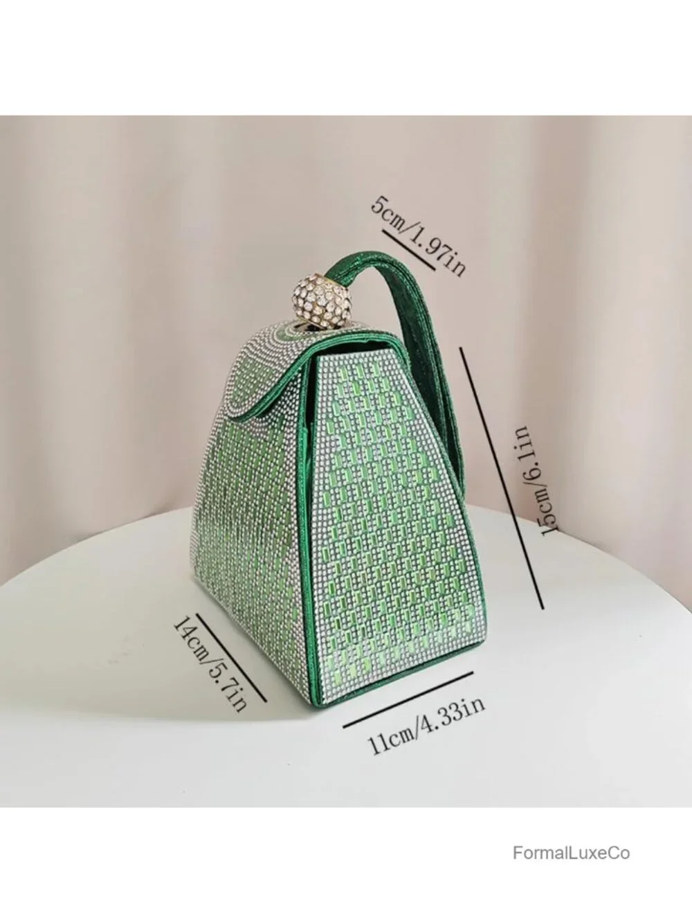 Rhinestone Evening Clutch - Pyramid Shape Magnetic Closure Handbag for Party